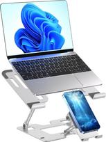 „Omana“ ergonominis „2-in-1“ nešiojamojo kompiuterio stovas su telefono laikikliu, skirtas naudoti ant stalo, su reguliuojamu aukščio reguliatoriumi, tvirtas ir patogus nešiotis, tinka visiems nešiojamiesiems kompiuteriams ir telefonams (sidabrinis)