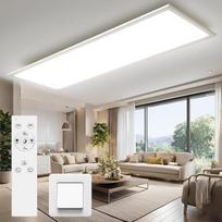 „Omdekor“ LED plokščiasis lubinis šviestuvas, reguliuojamo ryškumo su nuotolinio valdymo pultu, 120 x 30 cm, 3000–6500 K, nemirgantis LED šviestuvas su atminties funkcija, miego režimu ir laikmačiu, lubinis šviestuvas miegamajam, svetainei, virtuvei, biur
