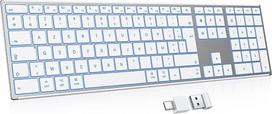 „OMOTON“ aliumininė belaidė „Mac“ klaviatūra, 2,4 GHz ir dvigubas „Bluetooth“ (BT1/BT2), apšviesta klaviatūra, skirta „Apple MacBook Pro“/„Air“, „iMac“, „Mac Mini“, itin plona, įkraunama, tyli (FR-Sliber)