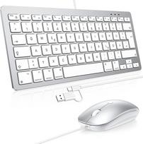 „OMOTON“ laidinė klaviatūra ir pelė, skirta „Mac“ kompiuteriams, USB/USB-C, biurui ir namams | Dviguba sąsaja, „Plug & Play“ funkcija, suderinama su „Apple Mac Pro“/„Mini“, „iMac“, „MacBook Pro“/„Air“, tylus rašymas, QWERTZ išdėstymas, sidabrinė spalva