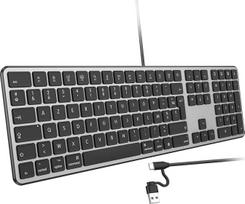 „OMOTON“ laidinė klaviatūra „Mac“ kompiuteriams, klaviatūros laidas su dviem jungtimis (Type-C/USB), AZERTY prancūziškas skaitmeninis klavišų blokas, suderinama su „Apple Mac Pro“/„Mini“, „MacBook Air“/„Neo“, „iMac Pro“, juodos spalvos