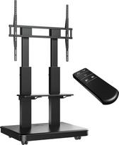 „ONKRON“ televizoriaus stovas su ratukais, skirtas 50–120 colių televizoriams, maksimali apkrova 125 kg, elektrinis televizoriaus vežimėlis su nuotolinio valdymo pultu ir reguliuojamu aukščiu, maks. VESA 900 x 800, televizoriaus stovas su ratukais, juodos