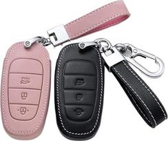 „Ontto“ automobilio raktų dėklas, tinkantis „Hyundai Nexo“, „NX4“, „Sonata“, „DN8“, „Grand Santa Fe“, „Tucson“, „Grandeur“, „Azera“, „Solaris“ (2020–2022 m.) modeliams. Nuotolinio valdymo rakto dėklas, raktų dėklas, raktų pakabukas, rožinis, J