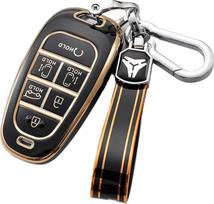 „Ontto“ automobilio raktų pakabuko dėklas, tinkantis „Hyundai Santa Fe“, „Tucson“, „2022 NEXO“, „NX4“, „Atos“, „Solaris Prime“ ir „2021“ modeliams. Raktų dėklas iš TPU, nuotolinio valdymo pultelio laikiklis, apsauginiai priedai su 6 mygtukais, juodos spal