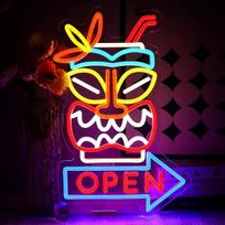 „Open“ neono iškaba, „Tiki Bar“ LED neono iškaba, sieninė „Open“ neono iškaba, USB reguliuojamo ryškumo „Open“ rodyklės formos LED iškaba alaus barui, kavinei, pubui, klubui, vyrų poilsio zonai, vakarėliui, verslui, tradicinio stiliaus pubo dekoracijoms