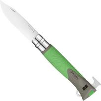 „Opinel“ Nr. 12 „Explore“ kišeninis peilis su „Virobloc“ fiksavimo mechanizmu, „Sandvik“ nerūdijančio plieno ašmenimis, integruotomis erkių pincetėmis ir signaliniu švilpuku – išgyvenimo gamtoje peilis, žalias