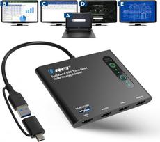 „OREI SplitExtend“ HDMI skirstytuvas, išplėstas ekranas keturiems monitoriams, kelių monitorių rodymas, 5 atskiri ekranai, USB-C į HDMI 2.0 adapteris, 4K@30Hz išėjimai, suderinamas su „Windows“ ir „Mac“