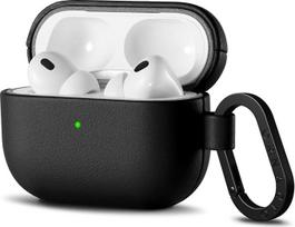 „ORNARTO“ dėklas „AirPods Pro 3“ iš odos su karabinu, juodos spalvos | Odinis dėklas „AirPods Gen. Pro 3“, matomas LED indikatorius, geros kokybės, puikiai tinka, graži spalva