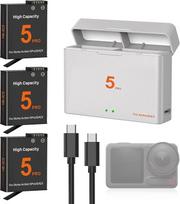 „OSMO Action 6/5 Pro/4/3“ akumuliatorių įkroviklio rinkinys (3 vnt.), 2800 mAh atsarginiai akumuliatoriai, C tipo USB dvikanalis LED įkroviklis, skirtas „OSMO Action 6/5 Pro“, „OSMO Action 4“ ir „OSMO Action 3“ (3 x akumuliatorius + 1 x