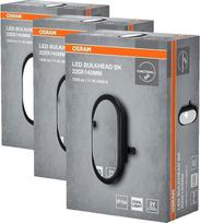 „Osram“ LED sieninis šviestuvas, 11 W, „Bulkhead“ modelis, 4000 K, 840 lm, IP54, IK06, atsparus smūgiams, juodas korpusas, 120° spinduliavimo kampas, skirtas rūsiams ir garažams (3 vnt. rinkinys)