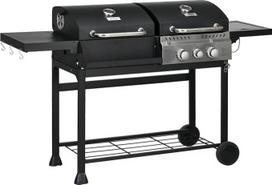 „Outsunny“ dujinis grilis su 2+1 degikliais ir termometru, 3 kW, juodos spalvos