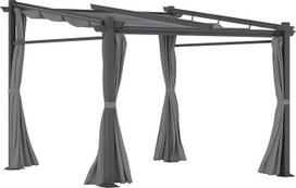 „Outsunny“ terasos stogelio pergola, apytikriai 3 x 3 m, tvirtinama prie sienos, apsauga nuo UV spindulių, tamsiai pilka | Terasos stogelis, sodo pavėsinė, aliuminis, sodo pavėsinė su reguliuojamu stogu, apsauga nuo saulės terasai ir sodui
