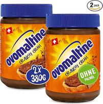 „Ovomaltine Crunchy Cream Duo“ duonos užtepėlė – unikali traški šokoladinė grietinėlė be palmių aliejaus – saldus užtepėlis su traškiais „Ovomaltine“ gabalėliais – pagaminta Šveicarijoje (2 x 380 g)