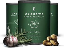 „P-STASH“ anakardžių riešutai su rozmarinu ir česnaku, išskirtiniai anakardžių branduoliai, 3 x 55 g, skrudinti būgniniame skrudintuve be riebalų, riešutų mišinys su unikaliomis prieskonių kombinacijomis, aukščiausios kokybės riešutai, pagaminti Berlyne