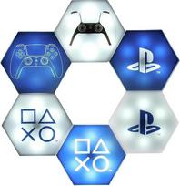 „Paladone Hexagon“ LED „PlayStation“ šviestuvai – laisvai stovintys arba montuojami ant sienos, individualiai pritaikoma žaidimų kambario dekoracija su nuotolinio valdymo pultu, leidžiančiu keisti apšvietimą, ir muzikai reaguojančiais režimais