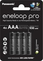 „Panasonic eneloop pro“, paruoštas naudoti NiMH akumuliatorius, AAA/Micro, 4 vnt. rinkinys, mažiausiai 930 mAh, 500 įkrovimo ciklų, mažas savaiminis išsikrovimas, įkraunamas akumuliatorius, be plastiko pakuotė, juoda, BK-4HCDE/4BE