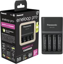 „Panasonic eneloop SmartPlus“ įkroviklis, skirtas 1–4 AA/AAA NI-MH baterijoms, su 4 LED indikatoriais ir 10 saugos funkcijomis, komplekte su 4 „eneloop“ AA/Mignon baterijomis, padidinta talpa – ne mažiau kaip 2000