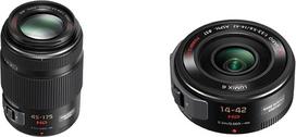 „Panasonic“ H-PS45175E „Lumix G X Vario Tele Powerzoom“ 45–175 mm F4,0–5,6 ASPH objektyvas (90–350 mm KB) Juodas ir „H-PS14042E“ „LUMIX G X Vario Powerzoom“ 14–42 mm F3,5–5,6 ASPH objektyvas (28–44 mm KB) Juodas