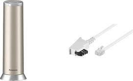 „Panasonic“ KX-TGK220GN dizaininis telefonas su atsakikliu (žadintuvas, namų telefonas (belaidis), HD telefonija), šampanės spalvos, su TAE jungiamuoju kabeliu (TAE-F kištukas į vakarietišką kištuką), 3 m, baltas