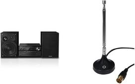 „Panasonic“ SC-PMX94EG-K „Micro HiFi“ sistema ir „Oehlbach Radio Rod“ FM DAB+ lazdelinė antena, skirta DAB+, FM ir FM stereo radijo signalų priėmimui (75 omų, teleskopinė antena, magnetinis pagrindas, koaksialinis „F-Secker“ adapteris), juoda, 17207