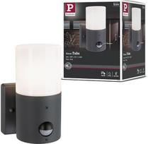„Paulmann Tubs“ PIR IP44 E27 lauko sieninis šviestuvas, metalinė pilka spalva