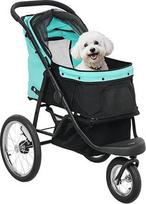„PawHut Jogger“ sulankstomas vežimėlis mažiems šunims ir katėms, 10 kg, turkio spalvos | Šunų vežimėlis, kačių vežimėlis, 3 dideli guminiai ratai, pagalvėlė, tinkliniai langeliai, daiktų krepšys, kačių vežimėlis su saugos pavadėliais