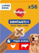 „Pedigree DentaStix“ kasdienė burnos priežiūra, dantų priežiūros užkandžiai dideliems šunims – kasdieniniai šunų skanėstai su vištienos ir jautienos skoniu – 1 pakuotė po 56 vnt.