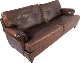 „Pembury Lounge“ trisėdė odinė sofa, „Vintage Cigar“ stiliaus klubinė sofa, odinė sofa, natūrali oda