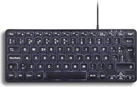 „Perixx“ PERIBOARD-332 „Mini USB“ klaviatūra su apšvietimu, laidinė, „Scissor Keys“ tipo X, balta apšvietimo spalva – juoda – ispanų QWERTY