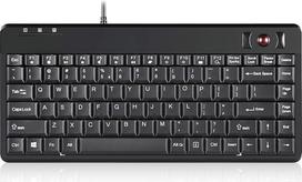 „Perixx“ PERIBOARD-505H PLUS US, laidinė mini klaviatūra su pelės rutuliu ir 2 jungtimis – USB – 14 mm optinis pelės rutulys - Įmontuoti 2 šakotuvai - 1,80 m kabelis - „Piano Black“ spalva - Tinka pramoniniam arba profesionaliam naudojimui - JAV anglų kal