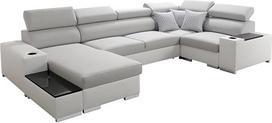 „Perseo IV Maxi“ kampinė sofa su miego funkcija ir daiktų laikymo dėže, kampinė sofa su apmušalu, funkcinė sofa, elegantiška U formos sofa su išstumiamu miegamuoju, „Living Landscape“ (EKJ 01 + Luxo 6601 + Evo 32, pusė: kairė)