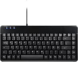 „Perixx“ 10761 PERIBOARD-409 H, mini klaviatūra su 2 USB šakotuvais, 1,80 m ilgio kabeliu su USB jungtimi, fortepijono lako apdaila, QWERTZ DE klavišų išdėstymas, juoda