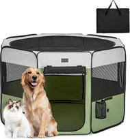 „PETSFIT“ sulankstomas šuniukų aptvaras, skirtas mažiems gyvūnams – šunims ir katėms; lauko aptvaras su vandeniui atspariu pagrindu, greito surinkimo sistema, atsparus kramtymui, pilkos ir žalios spalvos, 116 x 106 x 70 cm