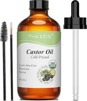 „Phatoil“ ekologiškas ricinos aliejus, išspaustas šaltuoju būdu, 118 ml, 100 % natūralus, be heksano | Tinka plaukams, kūnui, blakstienoms ir antakiams. Universalus naudojimas kaip masažinis aliejus ir bazinis aliejus kasdieninei priežiūrai.