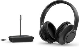 „Philips Audio“ TAH6005BK/10 belaidės ausinės su ausų apvadu, skirtos televizoriui (100 m veikimo nuotolis, 18 valandų grojimo trukmė, 30 mm neodimio garsiakalbis, pasyvi triukšmo izoliacija, reguliuojama galvos juosta), juodos spalvos, vieno dydžio