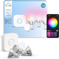 „Philips Hue Essential“ pradedančiųjų rinkinys: tiltas + 3 GU10 prožektoriai + išmanusis mygtukas
