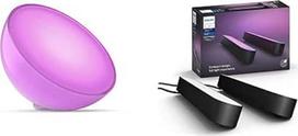 „Philips Hue White & Col. Amb.“ LED stalo lempa „Go“, su reguliuojamu apšvietimu, 16 milijonų spalvų, valdoma per programėlę, suderinama su „Amazon Alexa“ („Echo“, „Echo Dot“) + „White and Colour Ambiance Play“ šviesos juosta, 2 vnt. rinkinys, juoda