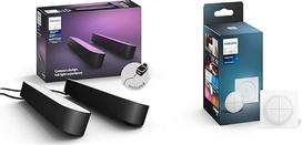 „Philips Hue White & Color Ambiance Play“ šviesos juostos dviejų vnt. pagrindinis rinkinys (500 liumenų) ir „Tap Dial“ sukamasis jungiklis, baltos spalvos, individualizuojamas per „Hue“ programėlę, priedai