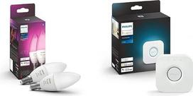 „Philips Hue White & Colour Ambiance“ E14 LED lemputė, 2 vnt. rinkinys, komplekte su „Hue Bridge“, reguliuojamas šviesos stiprumas, iki 16 milijonų spalvų, valdoma per programėlę, suderinama su „Amazon Alexa“ („Echo“, „Echo Dot“)