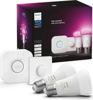 „Philips Hue White & Colour Ambiance“ pradedančiųjų rinkinys su 2 vnt. E27 lemputėmis (1100), „Smart Button“ mygtuku ir „Hue Bridge“ tiltu, 16 milijonų spalvų, valdomas balsu ir programėle