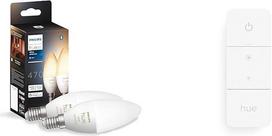„Philips Hue White Ambiance“ E14 LED lempučių dvigubas rinkinys, visos baltos spalvos atspalviai, suderinamas su „Amazon Alexa“ („Echo“, „Echo Dot“) + belaidis apšvietimo reguliavimo jungiklis, patogus apšvietimo reguliavimas be montavimo