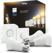 „Philips Hue White Ambiance“ E27 pradedančiųjų rinkinys su „Smart Button“ mygtuku, reguliuojamu apšvietimu, visiškai baltomis lempų gaubtais, valdomas per programėlę, suderinamas su „Amazon Alexa“ („Echo“, „Echo Dot“)
