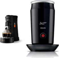 „Philips Senseo Select“ CSA240/60 kavos kapsulių aparatas – „Coffee Strength Choice Plus“ funkcija, užrašų funkcija, pagamintas iš perdirbto plastiko, juodos spalvos, ir „CA6500/60 Senseo Milk Twister“ pieno putų plaktuvas, plastikinis, juodos spalvos