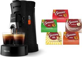 „Philips Senseo Select“ kavos kapsulių aparatas komplekte su 66 kavos kapsulėmis, 3 specialiais kavos gėrimais, priminimo funkcija, „Crema Plus“, „Intensity Plus“, pagamintas iš perdirbto plastiko, 0,9 l, juodos spalvos (CSA240/60)
