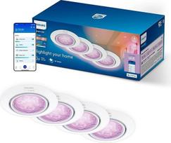 „Philips Smart Lighting“ GU10 lubų šviestuvų rinkinys, 4 vnt., baltos šviesos ir spalvos reguliavimas, išbaigtas sprendimas, pasukama galvutė, šviesos intensyvumo reguliavimas, valdymas per programėlę, balso valdymas, balta