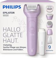 „Philips“ epiliatorius „Series 9000“ – belaidis epiliatorius, skirtas naudoti tiek ant drėgnos, tiek ant sausos odos, skirtas kūno, veido ir bikinio zonos plaukų šalinimui, su „ProGuide“ sistema, 9 priedais, 60 minučių veikimo baterija, modelis BRE729/00