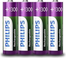 „Philips“ įkraunamos AA baterijos – 4 vnt. pakuotė – NiMH – 1300 mAh – iki 1000 įkrovimų
