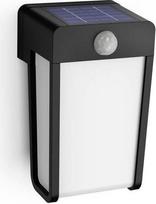 „Philips“ lauko sieninis šviestuvas su saulės baterija, 2,3 W, dienos šviesos ir judesio jutiklis, matinis, 2700 kelvinų, IP44 atsparus atmosferos poveikiui, juodos spalvos