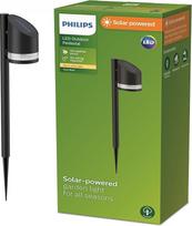 „PHILIPS“ lauko saulės energija maitinamas „Fyve“ stovo šviestuvas „Spiess“, 1,5 W, dienos šviesos jutiklis, 2700 kelvinų, IP44 atsparus oro sąlygoms, juodos spalvos