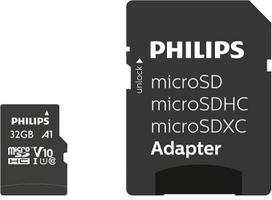 „Philips“ „Ultra Speed“ „Micro SDHC“ kortelė, 32GB + SD adapteris, UHS-I, U1, skaitymo greitis iki 80MB/s, „A1“ – greitas programų veikimas, V10, atminties kortelė, skirta išmaniesiems telefonams, planšetiniams kompiuteriams, asmeniniams kompiuteriams i